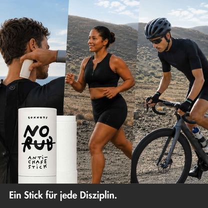 No Rub Anti-Wundreib-Stick für Triathlon, Laufen, Radfahren und Schwimmen mit Neoprenanzug.