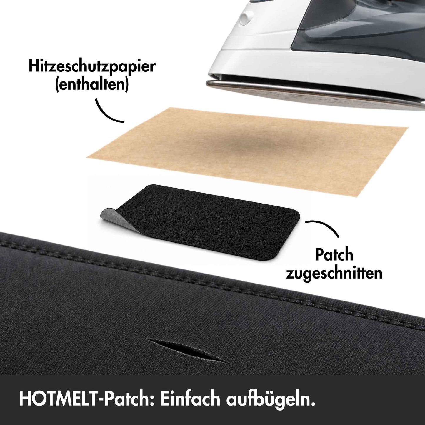 Hotmelt-Patch zum Aufbügeln auf den Neoprenanzug mit Hitzeschutzpapier
